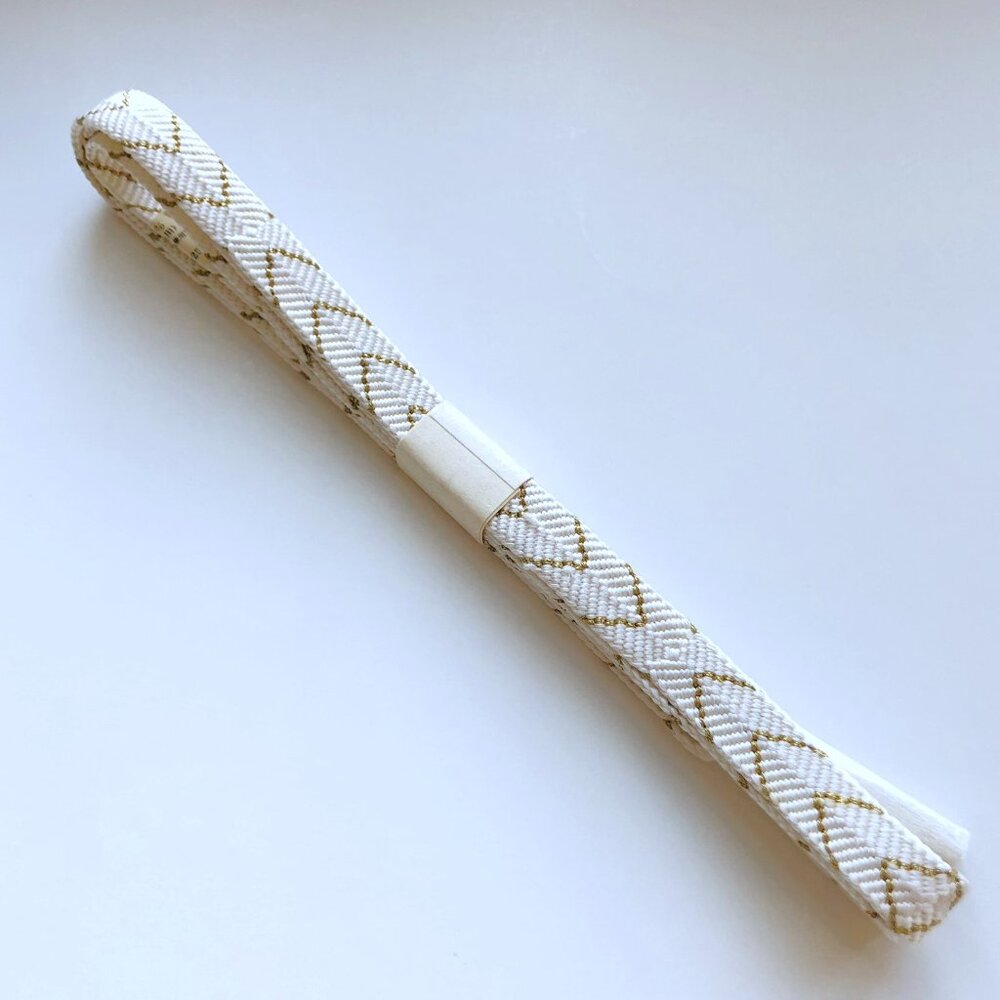 Japanese 100% Silk Obijime Obi Cord Kimono Accessory White Gold Threads New - Picture 5 of 11